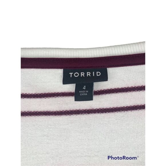 Torrid Women's White Purple Striped Off Shoulder Long Sleeve Active Top Size 4 - Picture 4 of 5